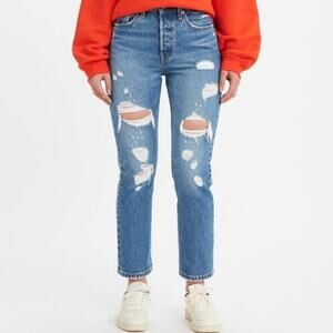 Levis 501 crop jeans straight button fly ripped distressed 26